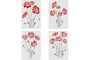 FINGERINSPIRE 4PCS Flower Bouquet Stencil 29.7x21cm Large Wall Stencil Wildflower Stencils Bouquet Painting Stencils, Plastic Field Flower Craft Stencil Spray Paint Stencils for Home Decoration