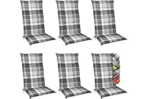 ‎BEAUTISSU Beautissu 6er Set Hochlehner Auflagen Set Gartenstühle 120x50 cm Polster Blau Kariert – 6cm Dicke Polsterauflage Bequem, rutschfest & UV-Lichtecht 5 – Stuhlkissen Sitzauflage – Sunny BK
