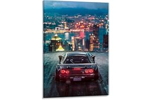 HELLOVE Poster de voiture JDM R34 - Peinture décorative sur toile - Décoration murale pour salon, chambre à coucher - 30 x 45 cm