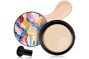 NUEDSFXO Mushroom Head Air Cushion CC Cream, Moisturizing Concealer CC Cream Foundation, Long Lasting Brighten Makeup Base with Mushroom Applicator, Even Skin Tone for All Skin Types (Natural)