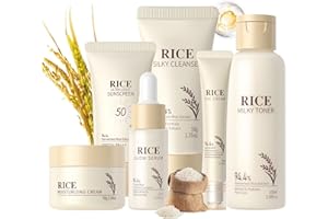 ALTHERONA Reis Gesichtspflege Skincare Set 6pcs, Rice Pflegeset Damen Skin Care Glättet die Haut, Beauty Set Frauen, Beruhigende Pflegeset Damen mit Reiniger, Rice Toner, Face Cream, Serum, Eye Cream, Sunscreen