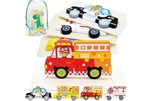 Dr. MUYA Montessori drewniane puzzle dla dzieci od 3 lat, zabawka edukacyjna dla dzieci, samochód strażacki, samochód policyjny, prezent dla 3, 4, 5 lat, chłopców i dziewczynek