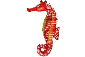 sicilia bedda - PESCI IN CERAMICA SICILIANA da Parete - Prodotti Artigianali realizzati a Mano (18x10, Cavalluccio Marino Rosso)