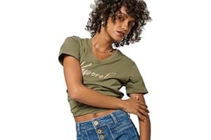 Kaporal, Tee Shirt pour Femme, Coupe Fitted, Manches Courtes, Col en V, Modèle Signe