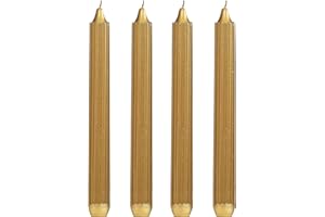 COMFORDER Stabkerzen Set, 4x Tafelkerzen einfarbig + gerippt, 20cm, 7 Stunden Brenndauer (Gold)