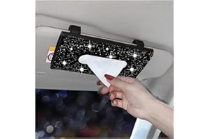 JNNJ Car Tissue Holder, Bling Car Visor Tissue Box Holder, Leather Crystals Paper Towel Cover Case, Sun Visor Napkin Holder, Hanging Car Tissues Holders, Auto Interior Bling Accessories(Black)