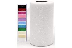 Ableme Deco Glitter Tulle Fabric 15cm x 45m Sparkle Tulle Roll for Tutu Dress Wedding Decoration Gift Wrapping Bow Party Supplies DIY Crafts (White)