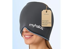 MyHalos® Migraine Relief Cap - Wearable Ice Pack Cold Wrap Hat -Reusable Cold Therapy Headache Cap & Migraine Cap, for Tension Headache Relief & Sinus Pressure - Form-Fitting Head Compress (Gray)
