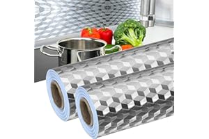 YIBANG 2 Stück Aluminiumfolie Küchentapete, 40cmx500cm Selbstklebende Wasserdicht Beständiges Tapete Küchenherd Aufkleber für Küchen Arbeitsplatte Küchenwand Küchenschrank (Rhombus Textur)