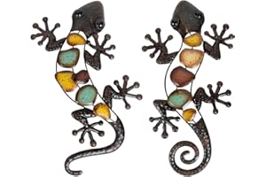 LIFFY Decorazione da parete a forma di geco in metallo, grande, confezione da 2, decorazione da parete per esterni, lucertola in metallo, decorazione da parete per casa, giardino, recinto (38,1 cm)