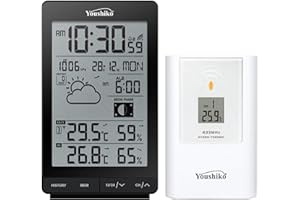 Youshiko Wireless Weather Station, (Official 2025 UK Version/Premium Quality/Clear Display) with Radio Controlled Clock Indoor Outdoor Temperature Thermometer, Humidity Barometric pressure