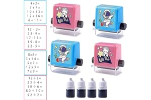 ZMURED 4PC Roller Digital Teaching StampAddition, Addition, Subtraction, Multiplication and Division Roller Stamp， Teaching Math Practice Questions，for Preschool Kindergarten Homeschool Supplies (4PC Stamp)