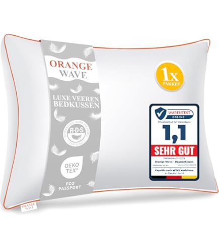 CALMONT 3-Kamer Donskussen 40x80 I pluizig & geschikt voor allergielijders I Duurzaam & ademend bedkussen I Veerhoofdkussen I Veerkussen 40 x 80 cm Hoofdkussen Dons