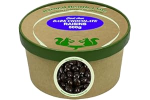 Natural Health 4 Life Carol Anne Confectionery Dark Chocolate Raisins 500g, Chocolate Covered Raisins in Recyclable Kraft Tub, 3.5g Protein per 100g, sweat Snack for Refilling, Made in UK (1 Tub)
