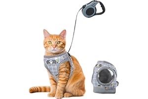 AEDCBAIDE Pettorina per gatti imbracatura morbida per cuccioli e cani di piccola taglia con fune di trazione telescopica automatica 5 m regolabile a prova di fuga con guinzagli riflettore notturno (S)