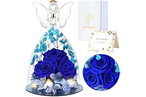 FRFG Regali di Angelo Rosa Eterna per Donne, Regalo per Donne, Rose Conservate in Statuette di Angeli in Vetro, Angeli Floreali per Mamma, Nonna, Moglie, Sorella, Fidanzata (Blu)