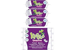 Kandoo Sensitive Flushable Moist Toilet Wipes, 4 x 60 Wipes (Total 240), Biodegradable, Wet Toilet Tissues for Toddlers, Fragrance Free for Sensitive Skin, Multipack