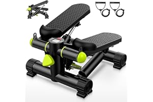 JUPPLIES Mini Stepper con Bandas Elásticas - Stepper Fitness de Acero, Pistón Hidráulico Silencioso, Pantalla LCD, Resistencia Ajustable y Pedales Antideslizantes para Tonificar y Quemar Grasa en Casa