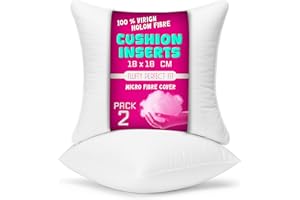 IYAN SOFT FURNISHING Microfibre Outer Cover Cushion Inner Pads (Pack of 2) 45x45 cm (18 x 18 inches) – Hollowfibre Cushion Inserts – White Fluffy Fillers for Sofa, Bed, Throw & Scatter Cushions