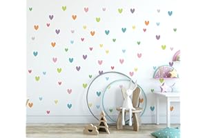 QuoteMyWall 90 Pcs Pastel Heart Wall Stickers Decals for Kids Rooms Childrens Bedroom Nursery Peel and Stick Removable Decor Boho Chic
