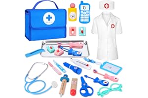 TGTT Maletin Medicos Juguete, Kit Medico Infantil con Real Estetoscopio, Termómetro, Maletin Medico Portátil, Regalos para Medicos Juguetes de Madera Roles Juguetes niñas y niños 3 años