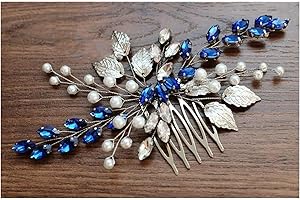 Chargances Blue Bridal Hair Comb Sapphire Blue Crystal Hair Comb Wedding Rhinestone Royal Blue Hair Comb Navy Blue Bridal Hair Pinspiece Gift for Women and Girls
