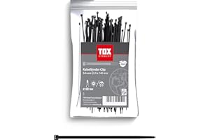 TOX Collier de serrage Clip, noir, résistant aux UV, utilisation universelle à l'intérieur et à l'extérieur, pour une fixation sûre dans la maison, taille 2,5 x 140 mm, 100 pièces, 099600021