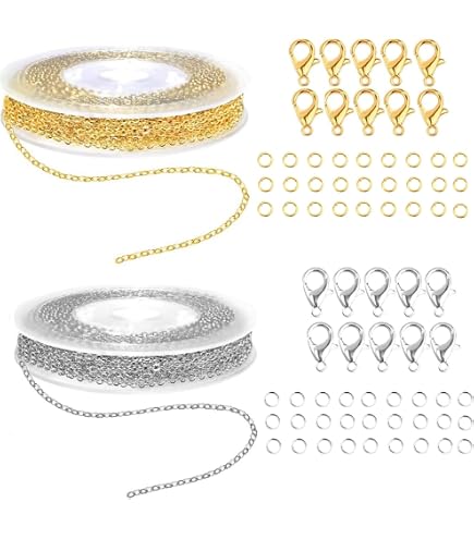 Beebeecraft Chaîne Gourmette Acier Inoxydable Plaqué Or 18K 10m - Kit Complet Avec Anneaux Et Fermoirs Pour Bijoux