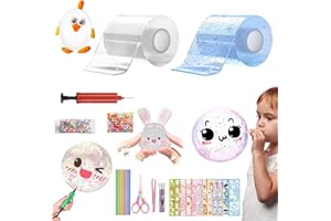 ALEPGLDE 28 Pezzi Nano Tape Bubble Kit, Nastro Biadesivo per Bolle Soffiabili, Nano Tape Elastic Bubble Kit DIY con Bolle Elastiche con Paillettes, Polvere Glitterata, Adesivi, lampeggiare in blu+trasparente