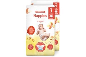 By Amazon Couches bébé Ultra Absorbantes, Taille 1 (2-5 kg), Blanc, 96 Pièces (2 lot de 48) - PACK MENSUEL (anciennement une marque Mama Bear, même produit)
