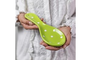 City to Cottage | Repose cuillère | vert pomme à pois blancs en céramique fait et peint à la main