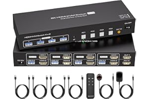 VPFET 4K144Hz HDMI KVM Switch 4 PC 2 Monitor 8K60Hz USB 3.0 KVM Commutatore Simulazione EDID per 4 PC Azione 2 Monitor e 1 Set Tastiera Mouse Stampante Supporta Replica ed Estensione Modalità