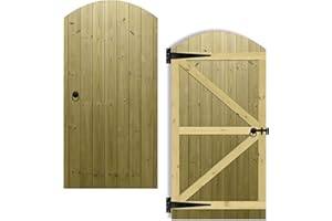 PREMIER GARDEN SUPPLIES Arch Top Wooden Garden Gate 6x3ft - Tongue & Groove Fully Framed Treated Timber Door + Ring Latch Hinge Pack, H:6ft x W:3ft Ideal for Outdoor Pathway Home Access (High: 180cm x Wide: 90cm)