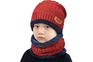 heekpek Echarpe et Bonnet Bébé Enfants Garçons Filles Packs Bonnet Et Écharpe Réchauffent Chapeau Tricoté Et Écharpe De Cercle Avec Alignement