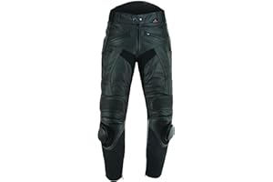 Texpeed Mens Leather Motorcycle Trousers With Sliders - Motorbike Racing Touring Pants With Genuine Biker CE Armour (EN 1621-1) Protection Black - 32W / 30L