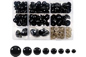 TOAOB 150 Occhi Di Sicurezza In Plastica Nera Per Bambole - Diametri Da 6 A 24 Mm Con Rondelle - Kit Fai Da Te - 2