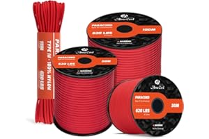 Abma Cord Paracord 620lbs 4mm 9 Hebras Cuerda de Nylon 30m Tipo III Cuerda de Paracaídas - MAX. 280 kg - Rojo