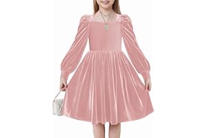 Arshiner Fille Robes Velours Hiver Élégante Festive avec Col Carré Manches Lanternes Casual Manches Longues Robe pour Enfants 6-14 Ans