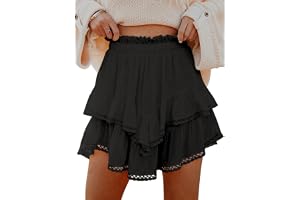 Aoudery Lösa shorts för kvinnor, bohemisk, volanger, hög midja, minikjolar, golf, tennis, virkning