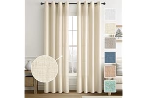 MIULEE Tende Lino con Anelli Effetto Lino Soggiorno Moderna Tenda Voile Semitrasparenti Naturale 2 Pezzi, 140 x 260 cm Natura