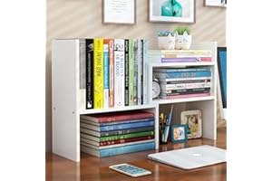 Dyserbuy Desktop Shelf Organizer Office Storage, Expandable Bookshelf Display Rack, Versatility Office Supplies Desk Organizer, Free Style Adjustable Desktop Bookcase Stand Shelf (White)
