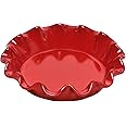 Emile Henry Made in France Ruffled Pie Dish 10.5" X2.5", 10.5" by 2.5", Burgundy Red