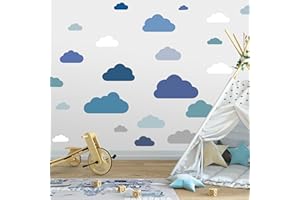 ELES VIDA Set da 20 pezzi di adesivi murali nuvole camera da letto - adesivi murali truciolo, colori pastello, adesivi carta da parati per bambini su cui attaccare - pellicola da parete, bambini (blu)