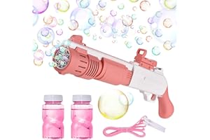 Utry Bambini Macchina per Bolle, Automatica Pistola per Bolle 10 buche Bubble Gun con 2 Bottiglie di Acqua Saponata Giocattolo Estivi, per compleanni, feste, regali per Bambini(Rosso)