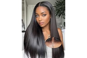 LADIARYF Perruque Femme Naturelle Brésilien Perruque Femme Courte Naturelle Pre Cut Lace Wear And Go Glueless Wig Human Hair Perruque Cheveux Humain Straight 180% Densité 13x4 Lace Wig Human Hair 16 Pouces