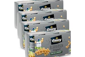 d'aucy Kichererbsen - 100% ohne Salz und Zuckerzusatz, ohne Konservierungsstoffe, klimaneutral, 4 Pack = 12 x 110 Gramm Dose