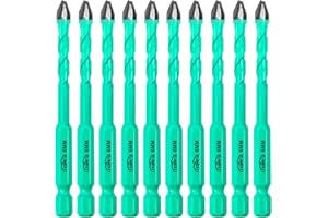 LEKOMESH Set Punte Trapano a Secco - 10 pezzi 6mm Punte Trapano Gres Porcellanato per Legno, Plastica, Muratura, Piastrelle di Ceramica, Marmo, Vetro, Cambio Rapido con Gambo Esagonale