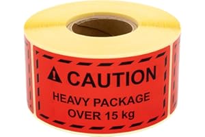 ‎MD LABELS MD Labels Warnetiketten auf rolle 100x50mm CAUTION Heavy package over 15kg 500 Stück- Paketaufkleber für Amazon Vendor & FBA Fulfillment Paketaufkleber