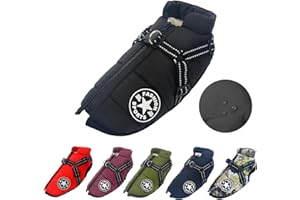 AYWOJA Manteau d'hiver Imperméable pour Chien Chaud avec Harnais, Veste de Chien Imperméable pour Petit Moyen Grands Chiens, Conception de Bandes Réfléchissantes lavables en Machine Anneau en D Durable
