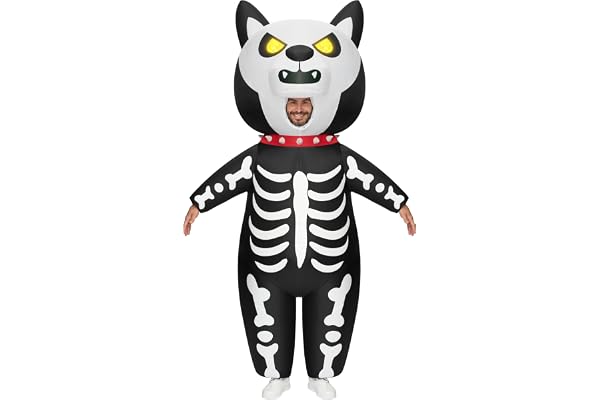 Spooktacular Creations Vuxna uppblåsbara kostymer, upplysta ögon skelett uppblåsbar kostym, helkroppsblås upp kostymer för ha